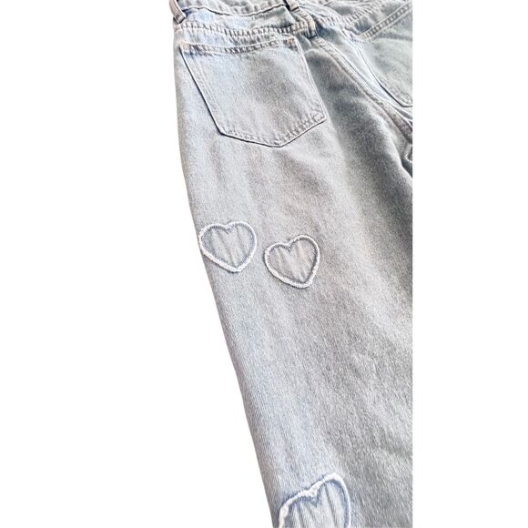 SHEIN ICON Heart embroidered Print Straight Leg Boyfriend jeans size M - Picture 7 of 10